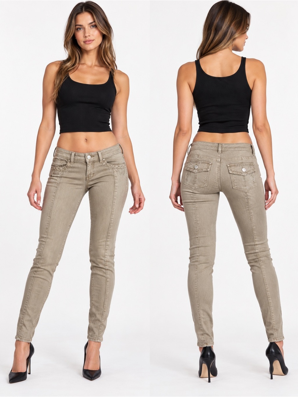 White House Black Market Taupe Skinny Mid-Rise Jeans